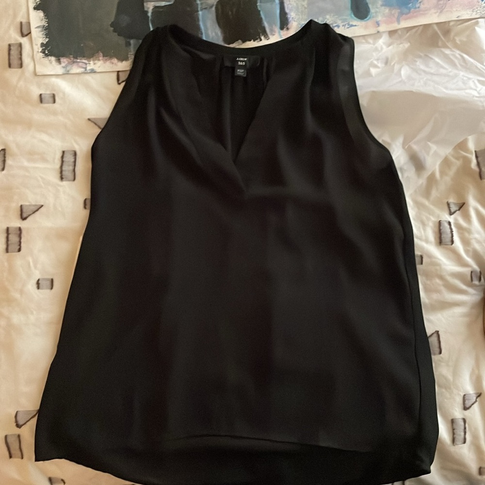 J.Crew 365 Crepe V Neck Sleeveless Blouse XS Petite Black J6211 LIKE NEW
